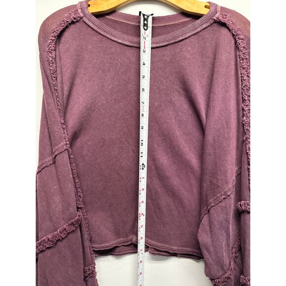 FP Movement by Free People Purple Ruffle Sleeve Cropped Pullover S Oversized - Picture 6 of 9
